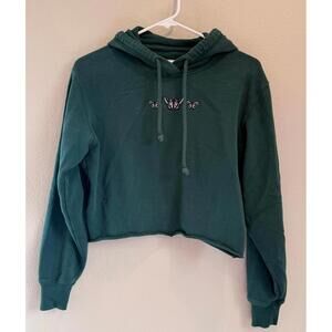 Hollister Dark Green Cropped Hoodie Sweater, XS